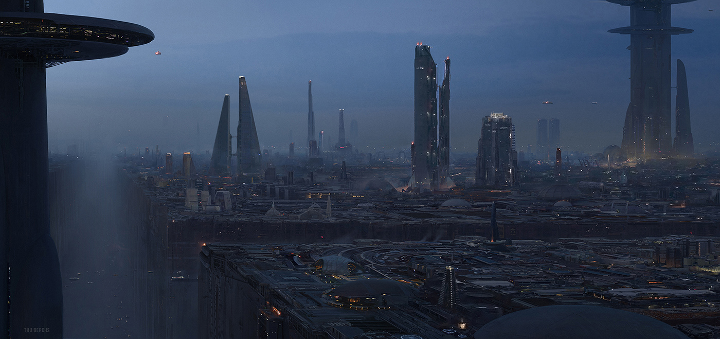 cityscape science fiction sci-fi futuristic tower Vehicle spaceship Starwars