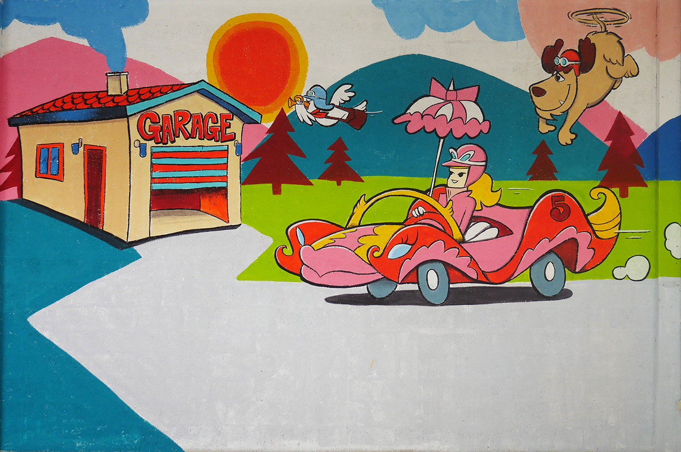 waky races Penelope Pitstop dick dustardly and the muttley slag brothers officina garage murale Murals