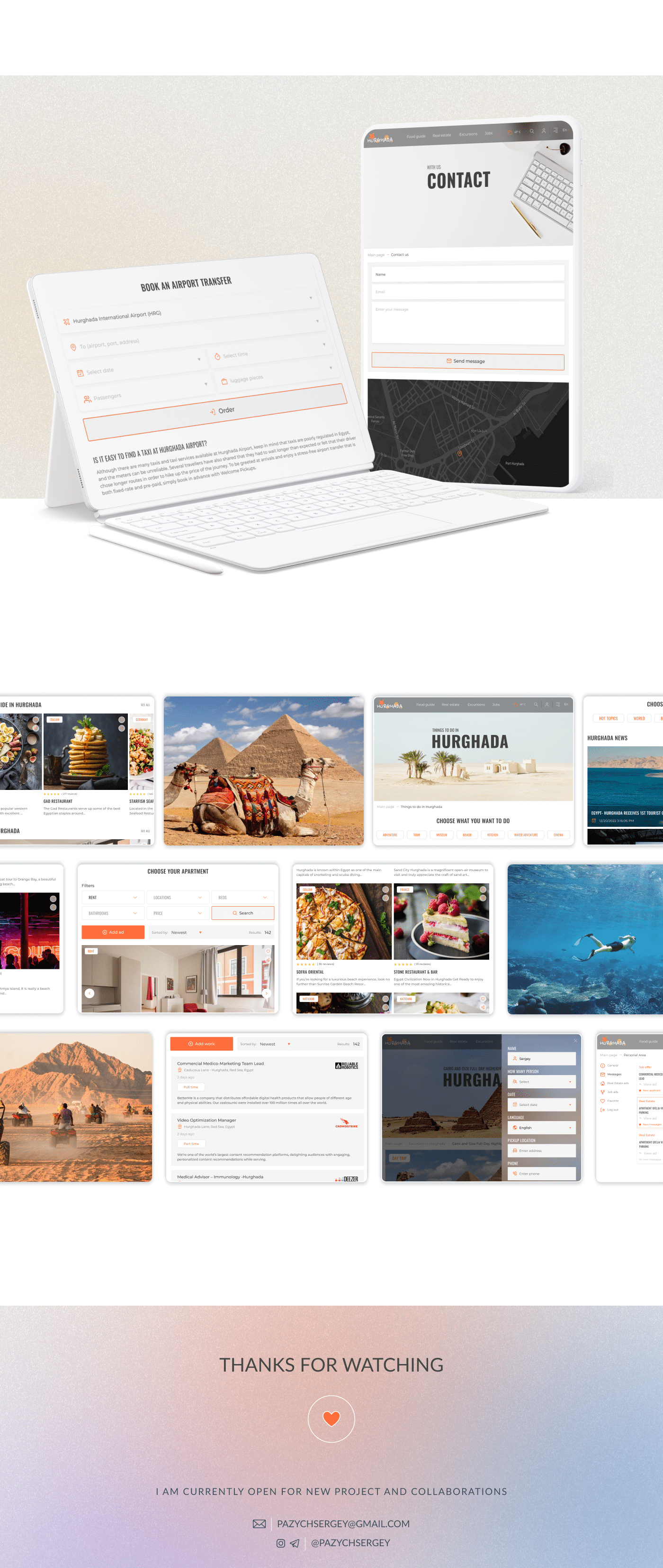 Website for a company about booking tours in Hurghada, Egypt. UI UX design, tablet mobile version