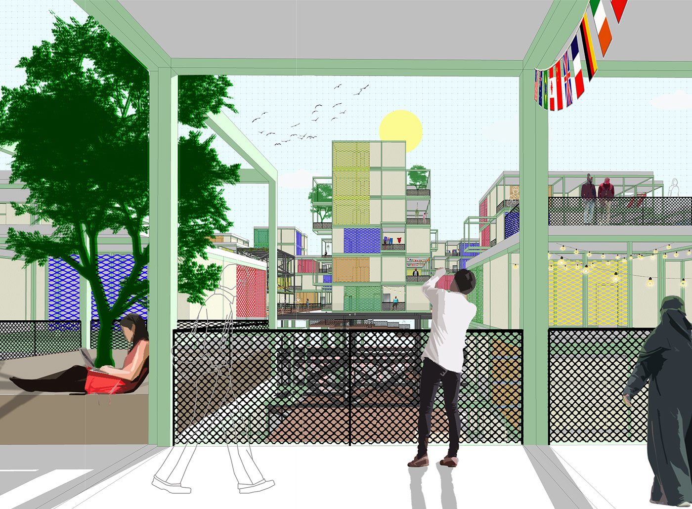 affordable architecture co-living collage flexible graduation project ILLUSTRATION  modular Social housing temporary