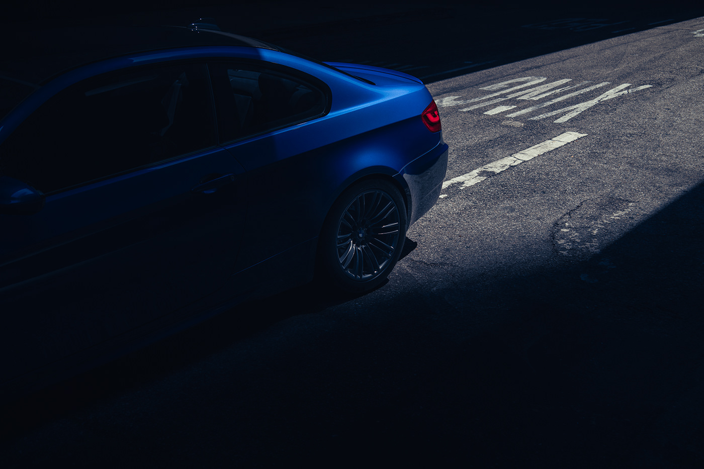 Automotive Photography blue BMW city dark Los Angeles M3 mood Moody Shadows