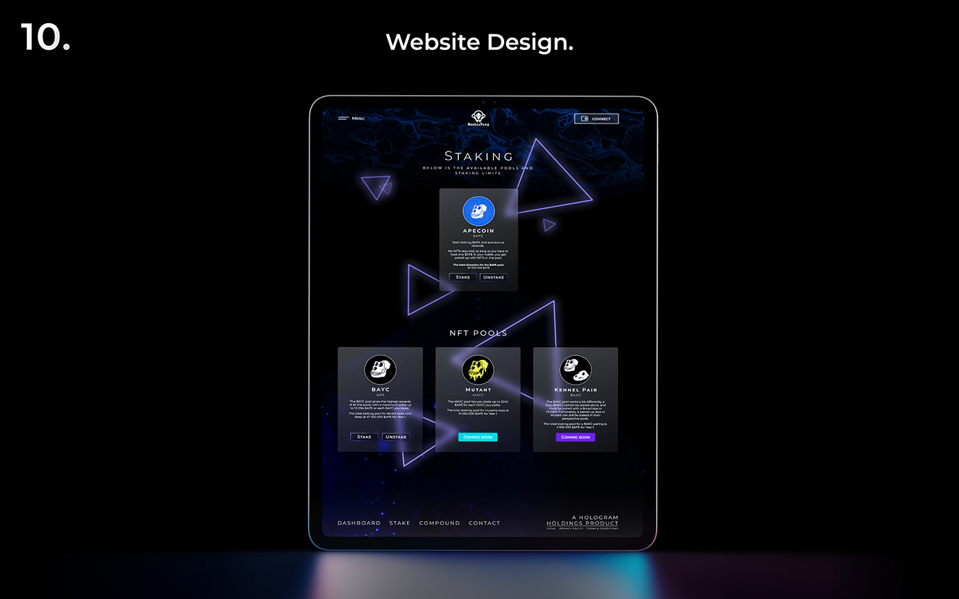 Image that shows the web design for the brand, with it's neon and dark look.