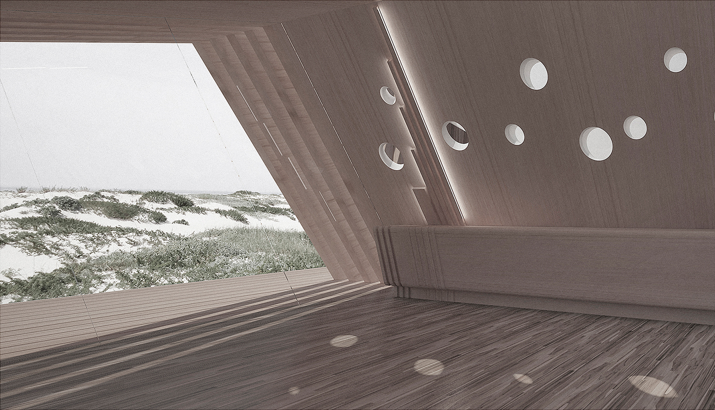 sea shelter beach wood exposition exterior design Public Shelter Information help Sandbank Ofir esposende