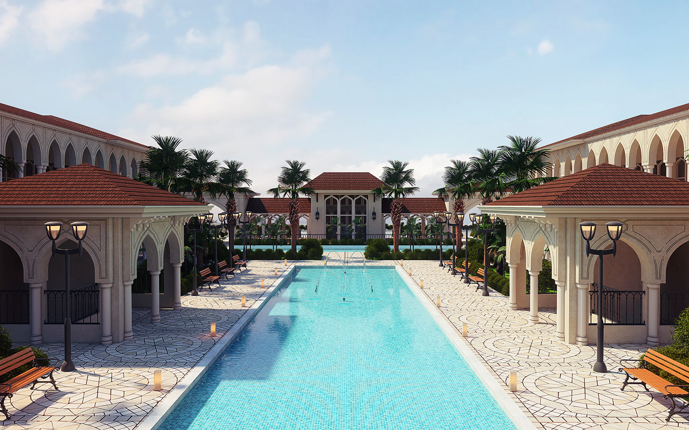 KSA complex restaurant Andalusian Classic elegant luxury islamic Saudi Arabia vray