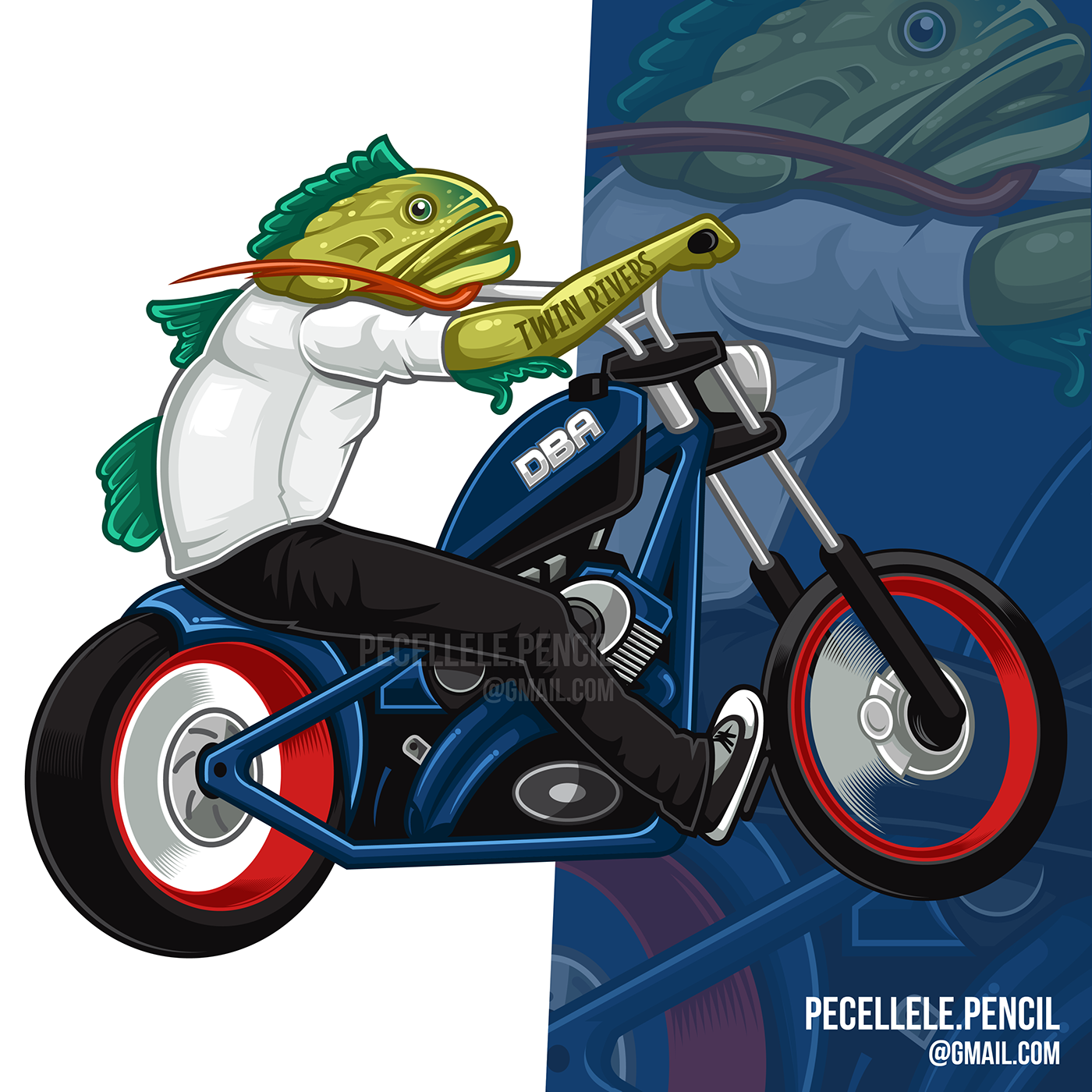 catfish Mascot ILLUSTRATION  vector biker fish Masco logo design riding