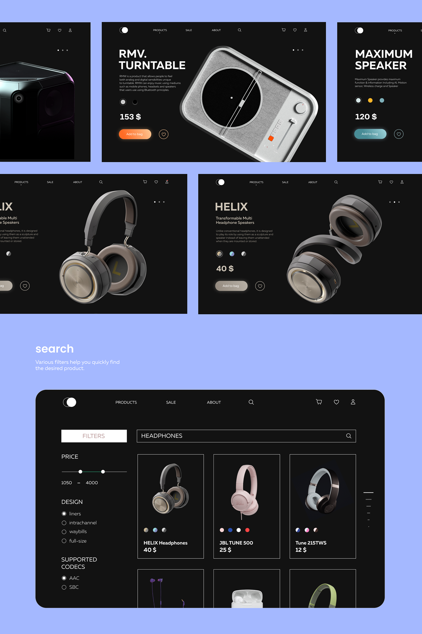 clean Figma Interface music product store Technology UI/UX web-design Website
