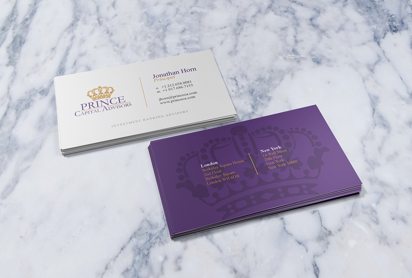 Investment banking Advisors solari creative prince crown purple royal wordpress Stationery letterhead Business Cards