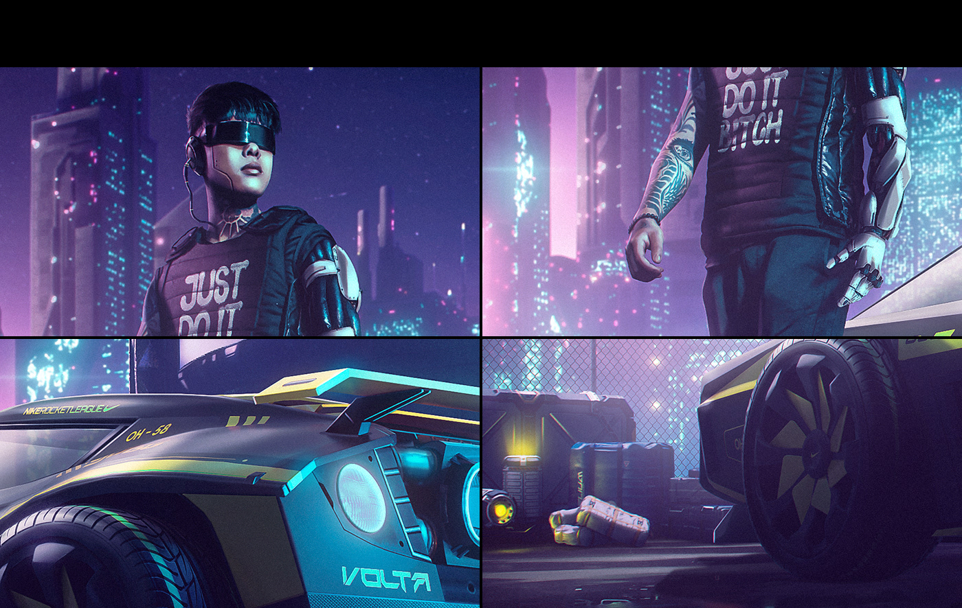 car Cyberpunk future game Gaming neon Nike pink poster robot