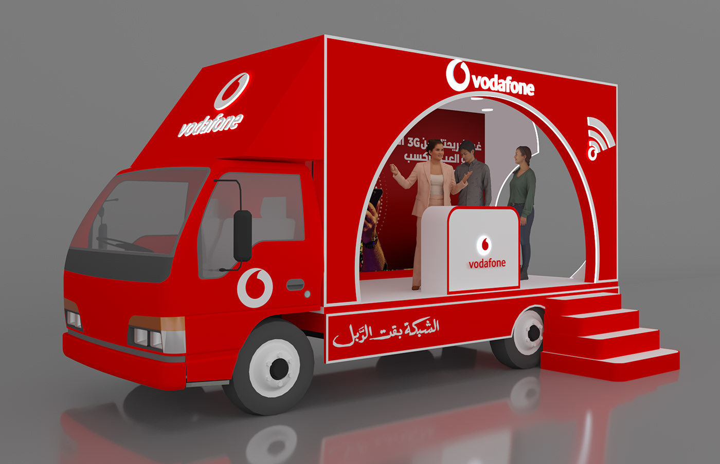 vodafone Roadshow Event brand identity Stand Exhibition  booth 3D Render vray