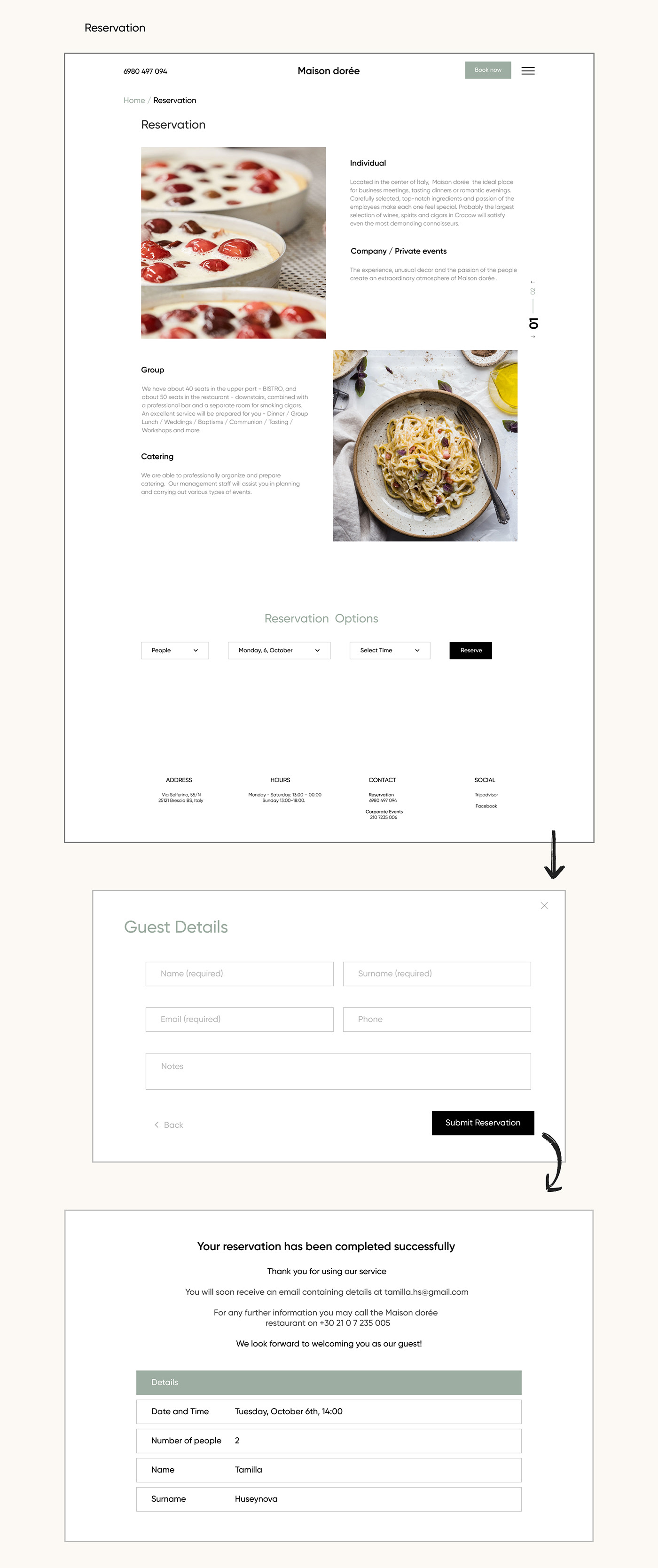 minimal restaurant UI ux Web web-design ux/ui design interaction xD