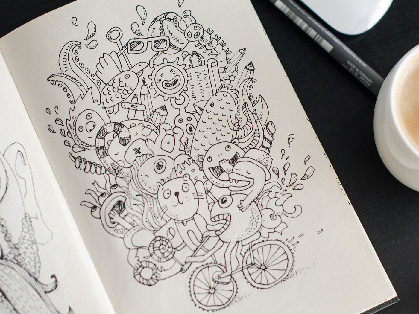 blackandwhite doodle sketch Drawing  hare rabbit man Bicycle iphone doodling
