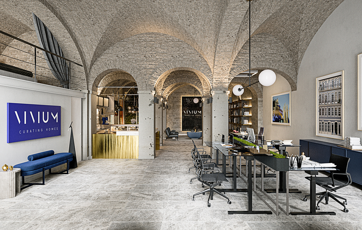 Office Macbook Arches Workplace Lisbon Archviz 3DImage 3DDesign 3DArt Portugal Loft Interior
