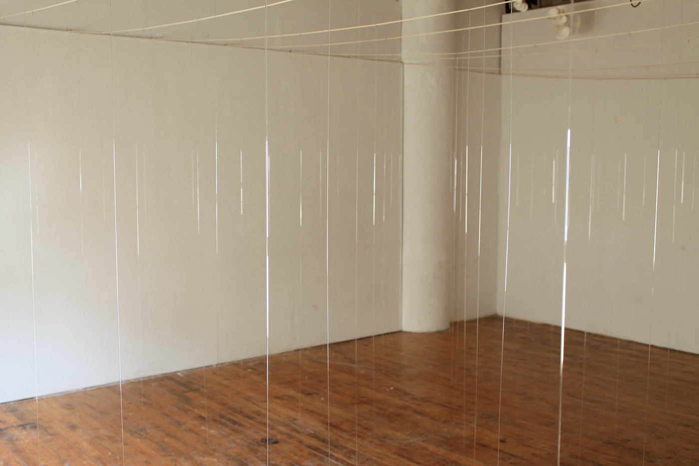 glass installation Space  room sculpture light shadow interactive thread