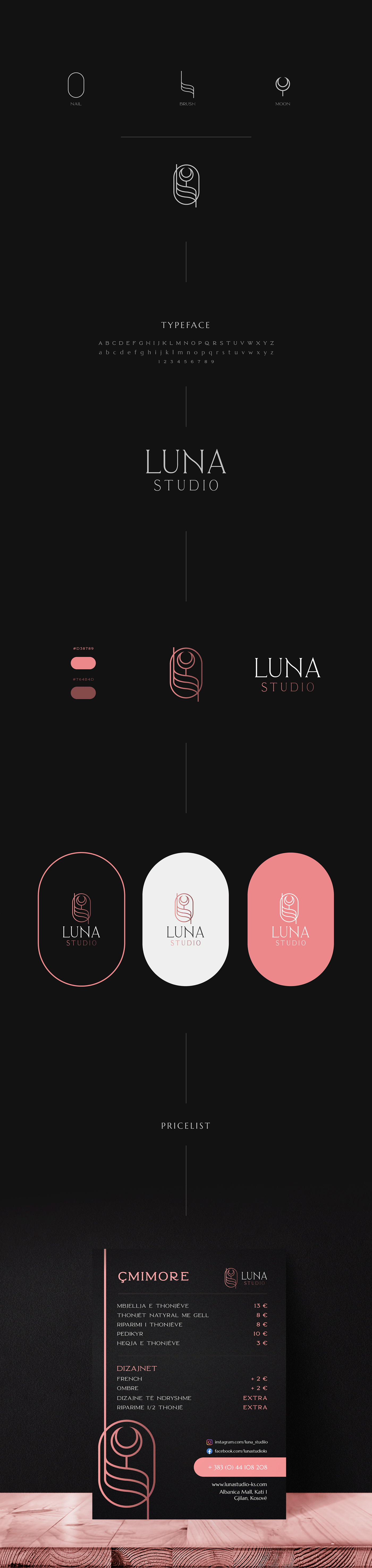 branding  Branding Identity business card logo Logo Design luna nail art Nail Logo nails price list