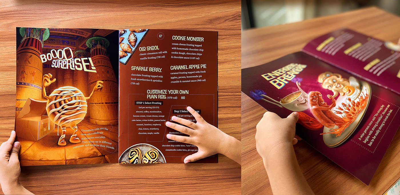 breakfast burger cafe cinnamon Coffee donut Food  menu menu design restaurant