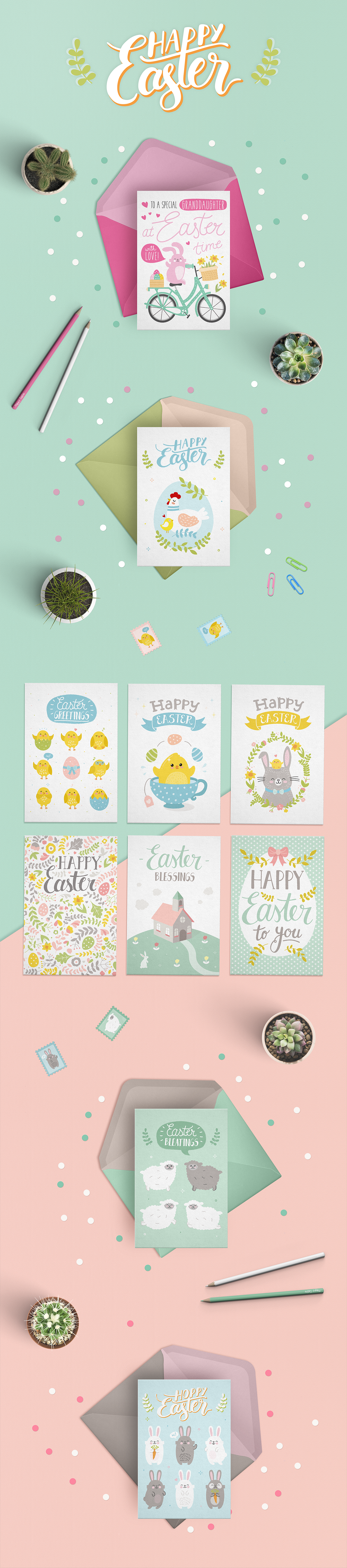 ILLUSTRATION  Easter bunny greeting card Surface Pattern