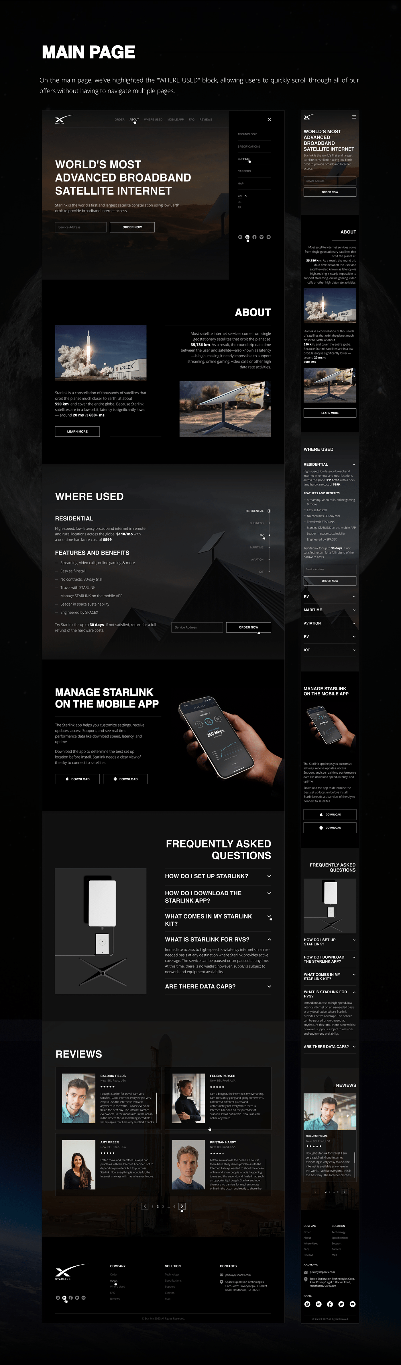 black dark design Figma landing page starlink UI/UX user interface Webdesign Website