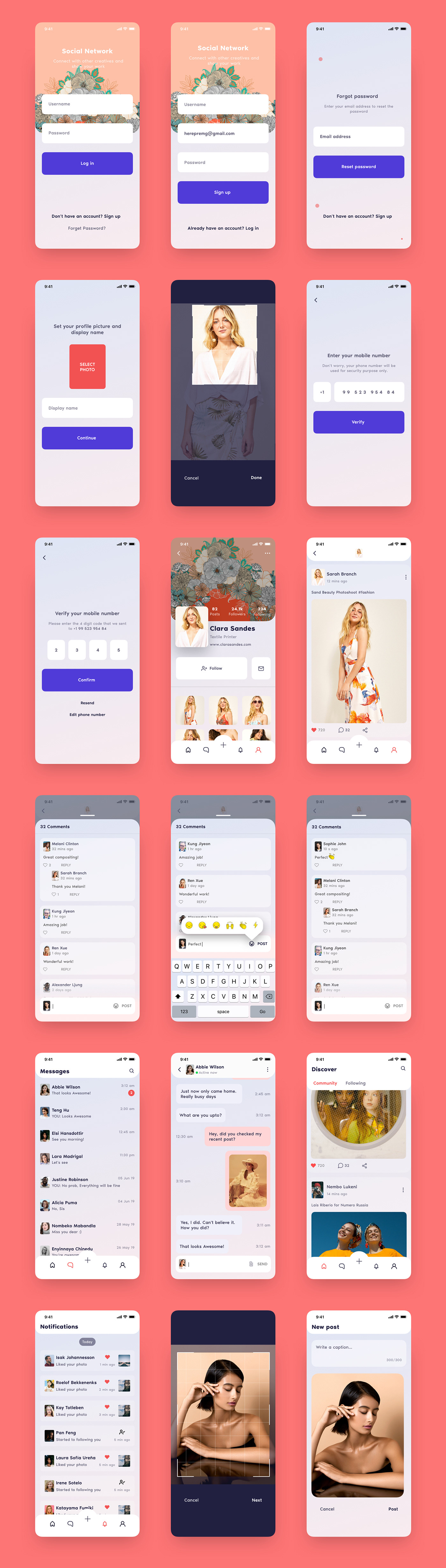 UI/UX Interaction design  product design  motion design iOS app design social network social media app ui kit Mobile app Creators Networ