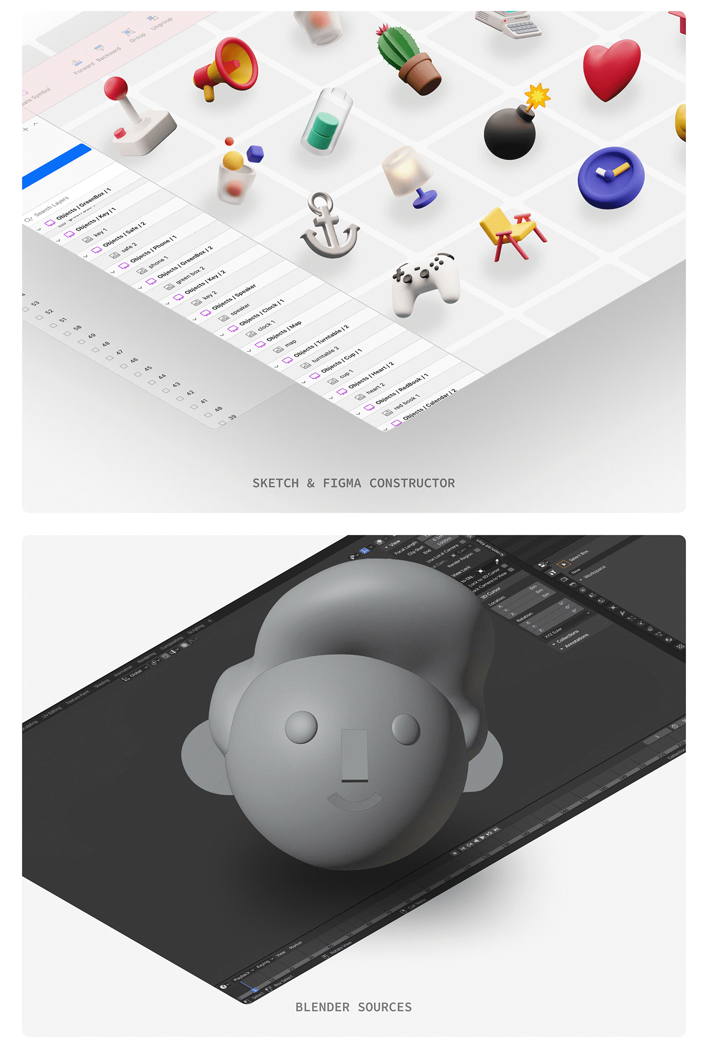 3D blender bright characters design graphics illustrations UI ux volumetric