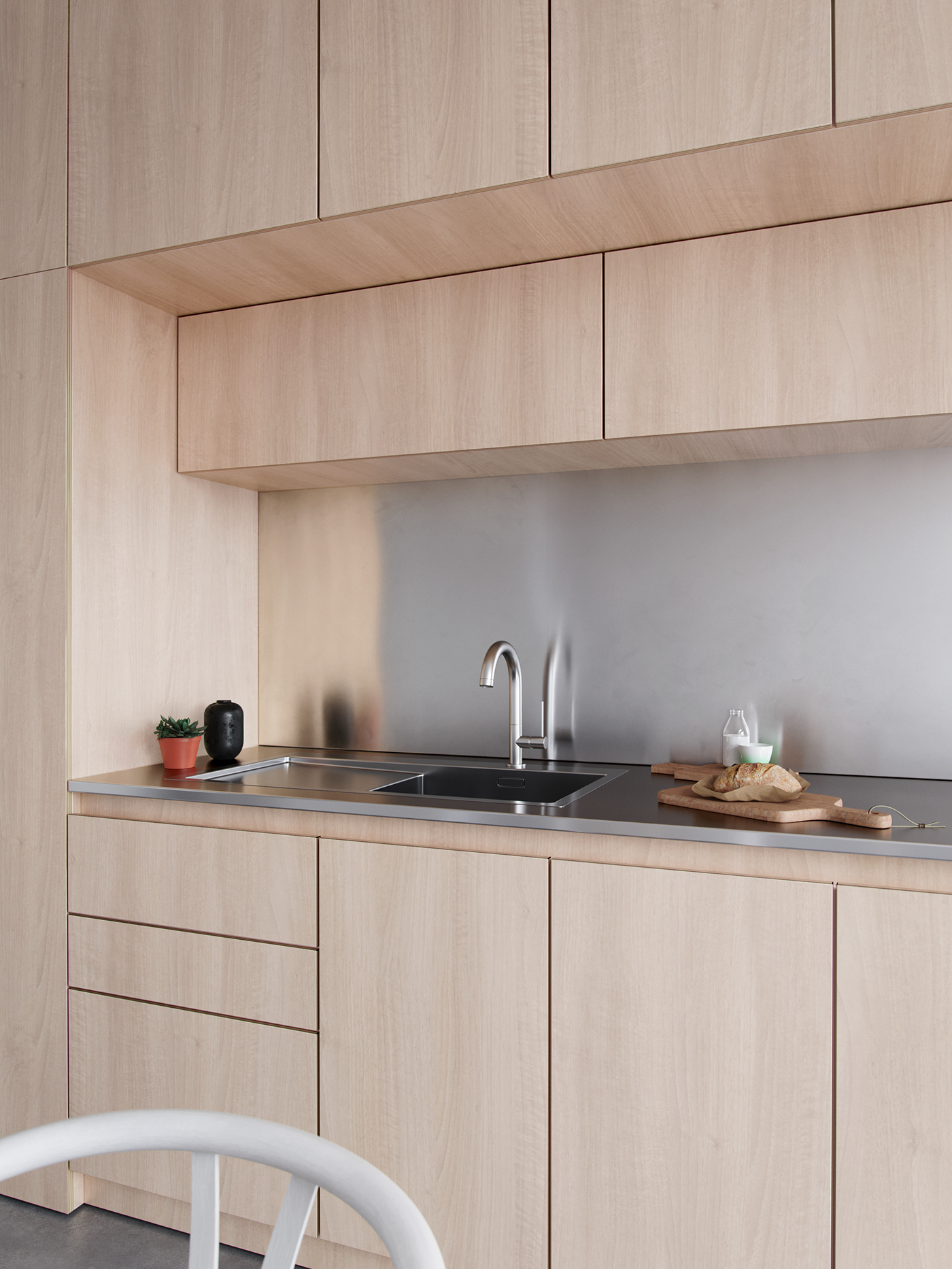 architecture interior design  Minimalism Scandinavian kitchen visuliazation 3D rendernig