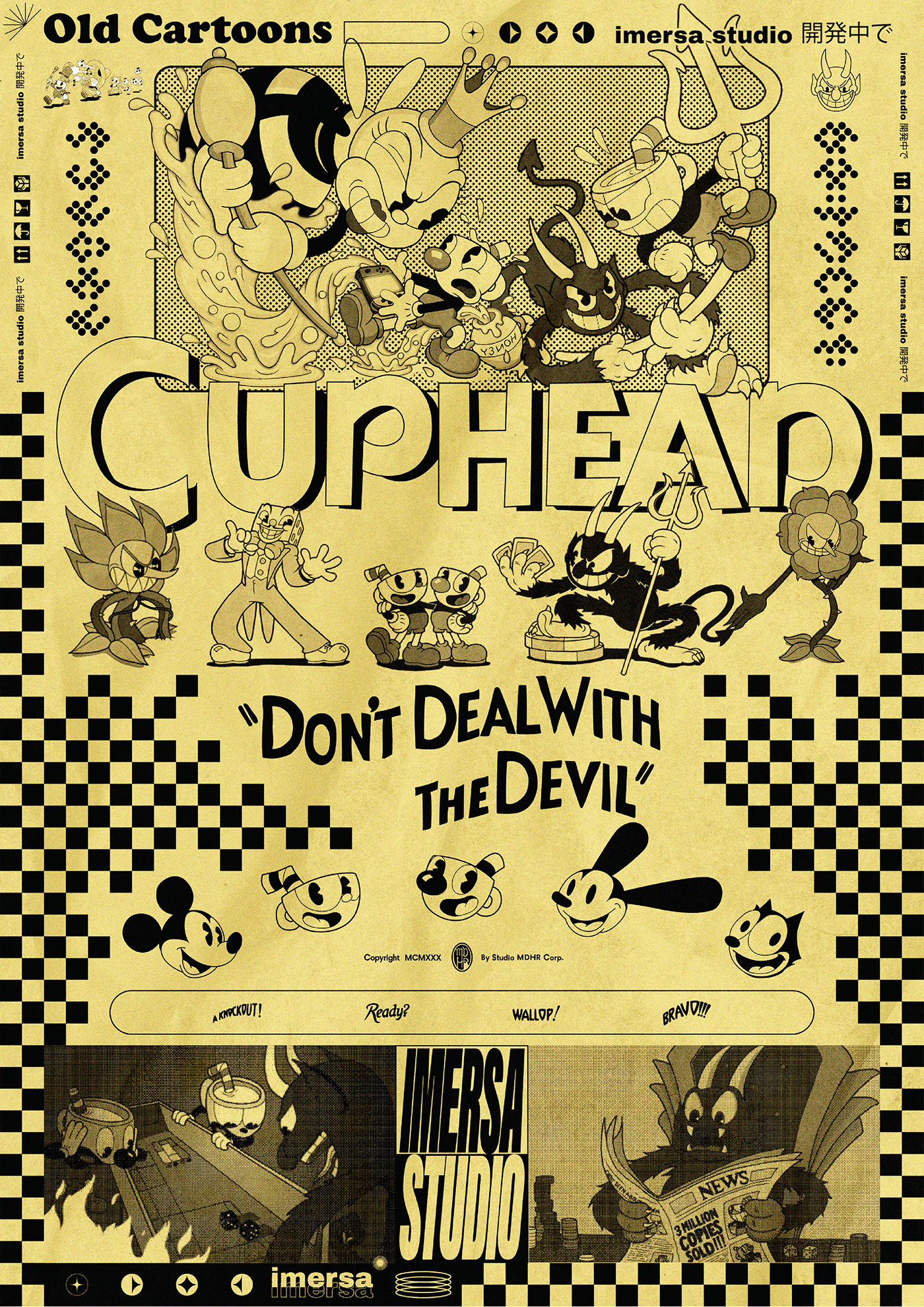 Cuphead desenho antigo felix the cat mickey mickey mouse mugman old cartoons  old videogames poster Poster Design