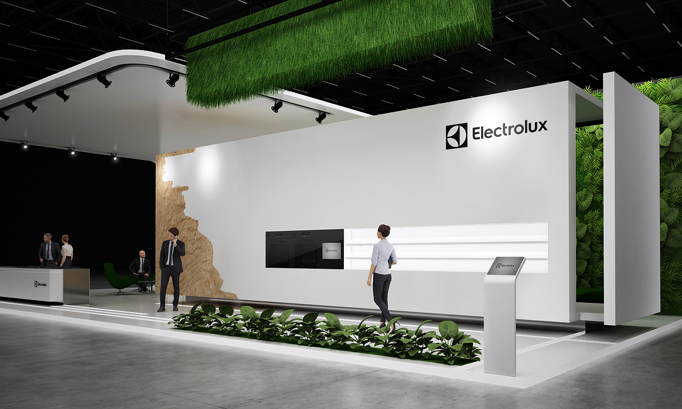 stand design exhibition stand booth Technology Minimalism White ecodesign simple electrolux stand