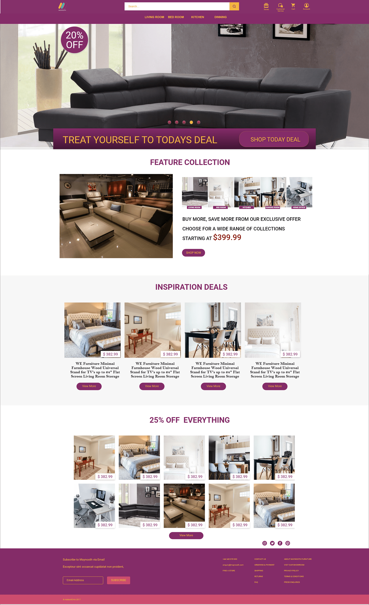 Adobe XD photoshop Illustrator landing page design furniture e-commerce Website UI ux