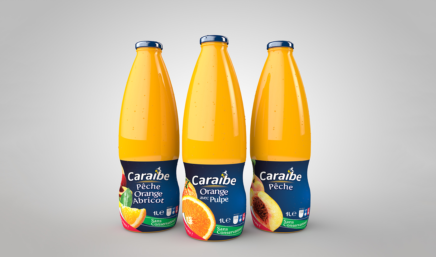 caraibe juice natural tunisia 3D peach orange Abricot Bottel