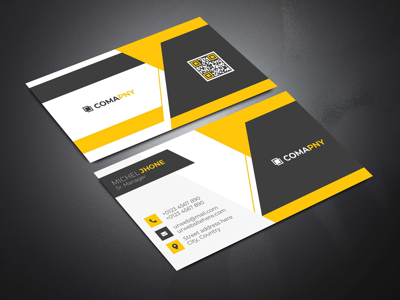 business business card Corporate Business Card creative creative business card Mockup modern official Stationery Yellow Business card