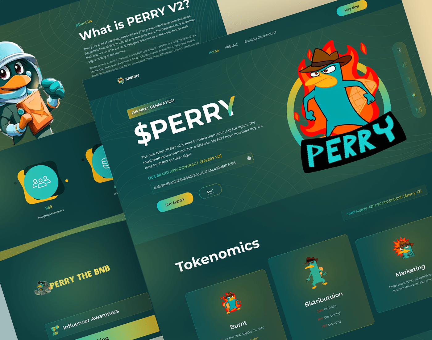 perry Meme pepe coin cryptocurrency nft blockchain UI/UX Website mem pepe landing page
