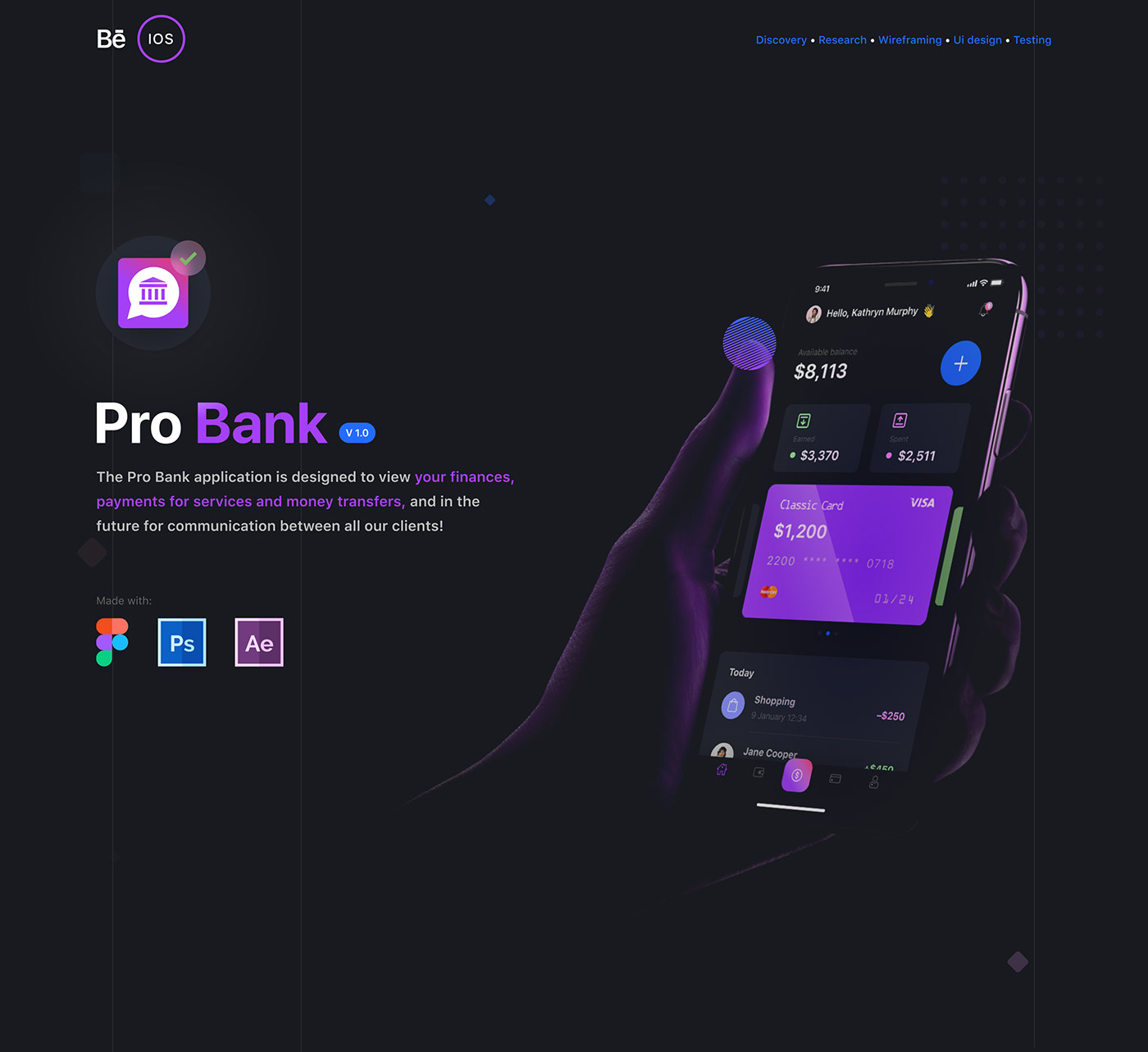 app Bank dark design mobile online bank UI ux ux/ui