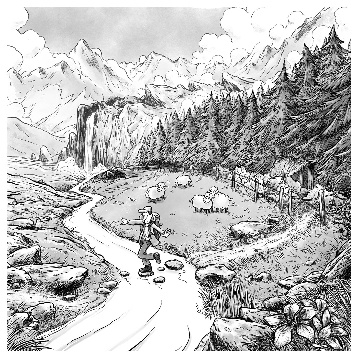 calendar ILLUSTRATION  ink digital Landscape hiking Nature mountains comic cartoon