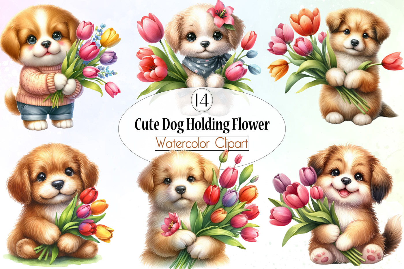 flower clipart Watercolor clipart designs husky holographic download cricut Cute girl Clipart puppy clipart