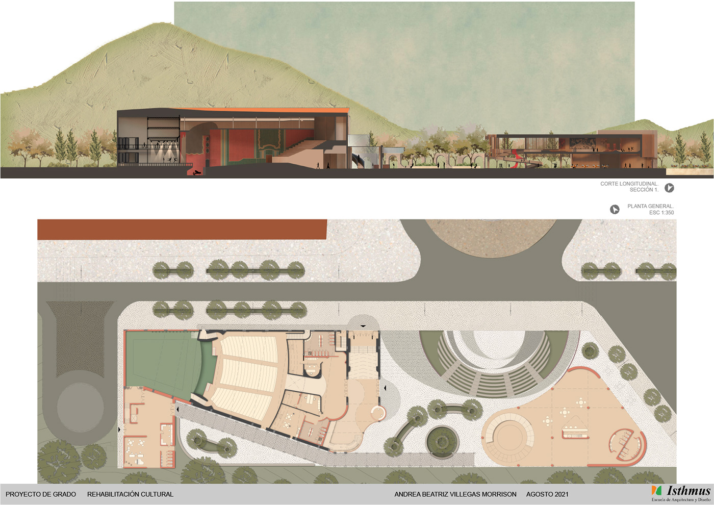 3D architecture cultural center design final project portfolio Project rehabilitation Render Theatre