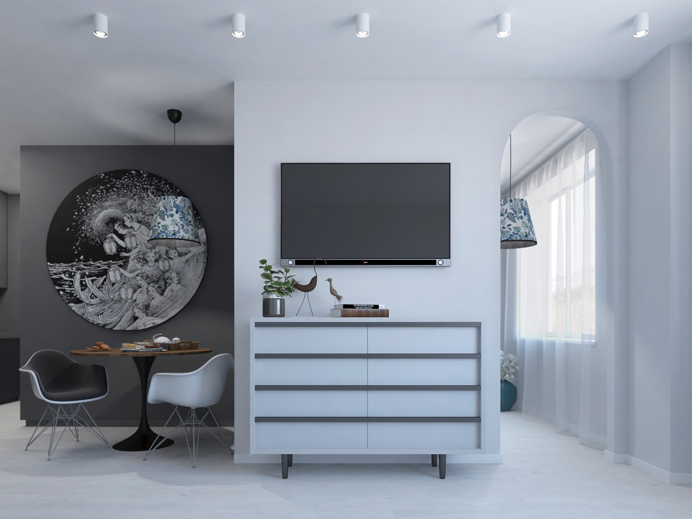 idea design Interior apartment living room kitchen dining bedroom fusion