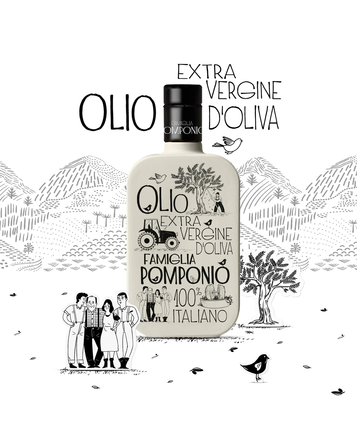 bottle branding  Drawing  Label label design olio olive package Packaging storytelling  