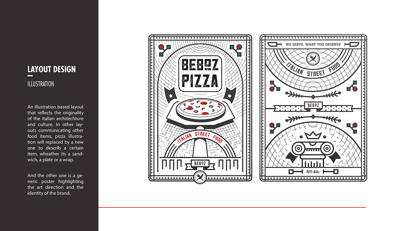Food  Pizza beboz Italy italian line art strokes restaurant black and white identity