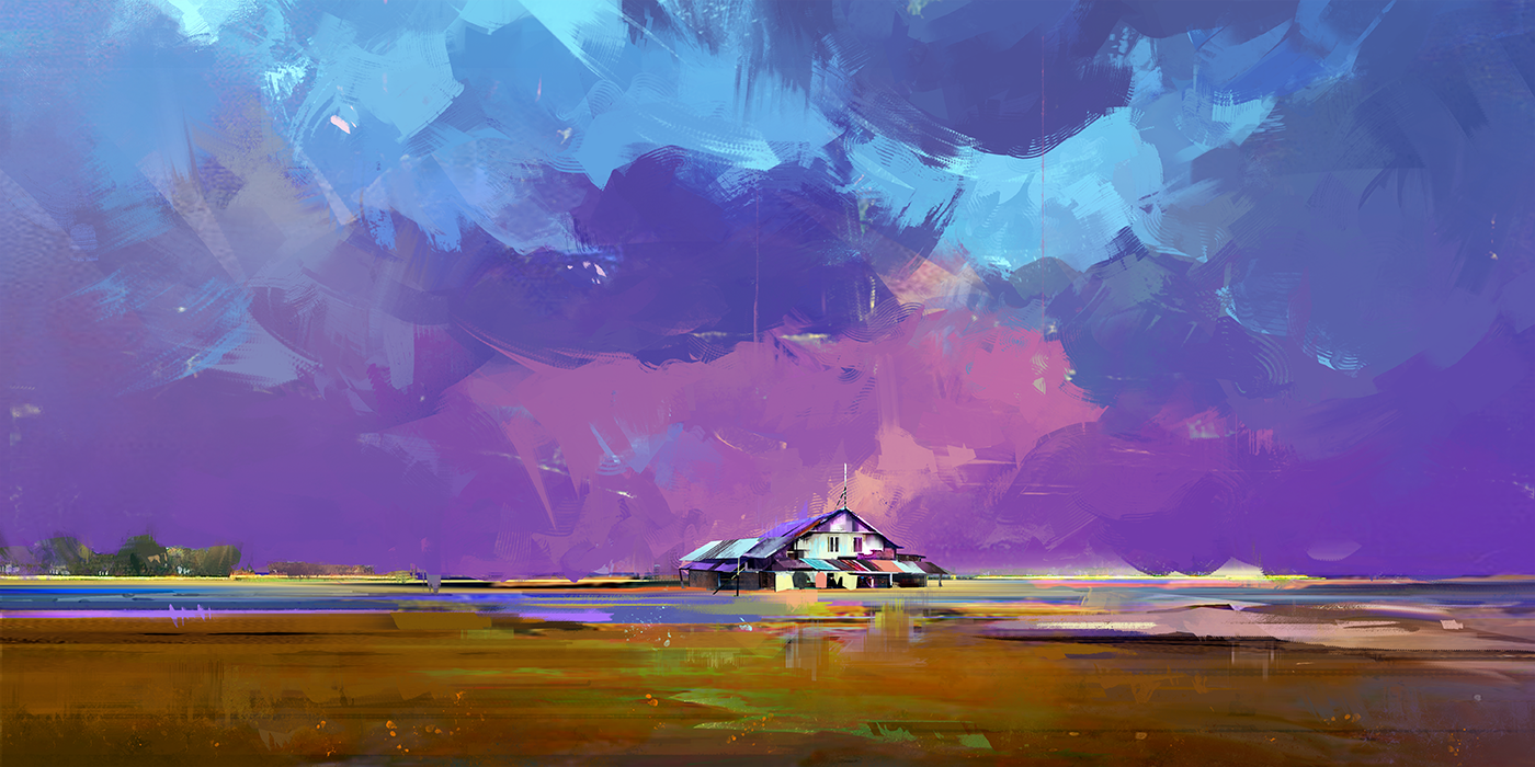 clouds environment SKY Landscape background painting   sketch house