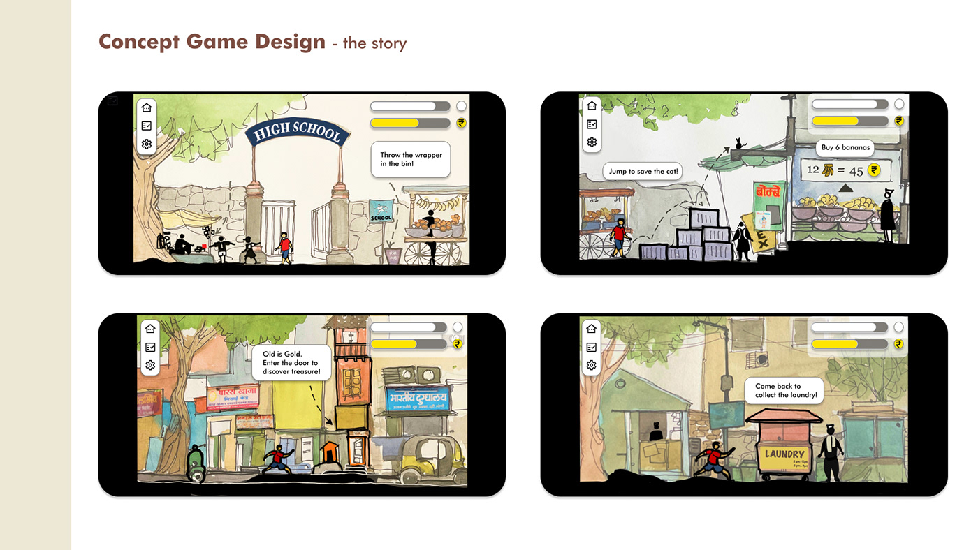 animation  cityscape game design  ILLUSTRATION  India sidescroller sketch streets environment Interaction design 