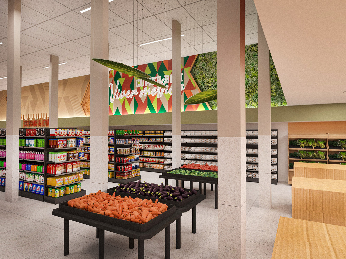 comunicação visual Sinalização supermercado Supermarket interior design  archviz architecture visualization arquitetura de interiores