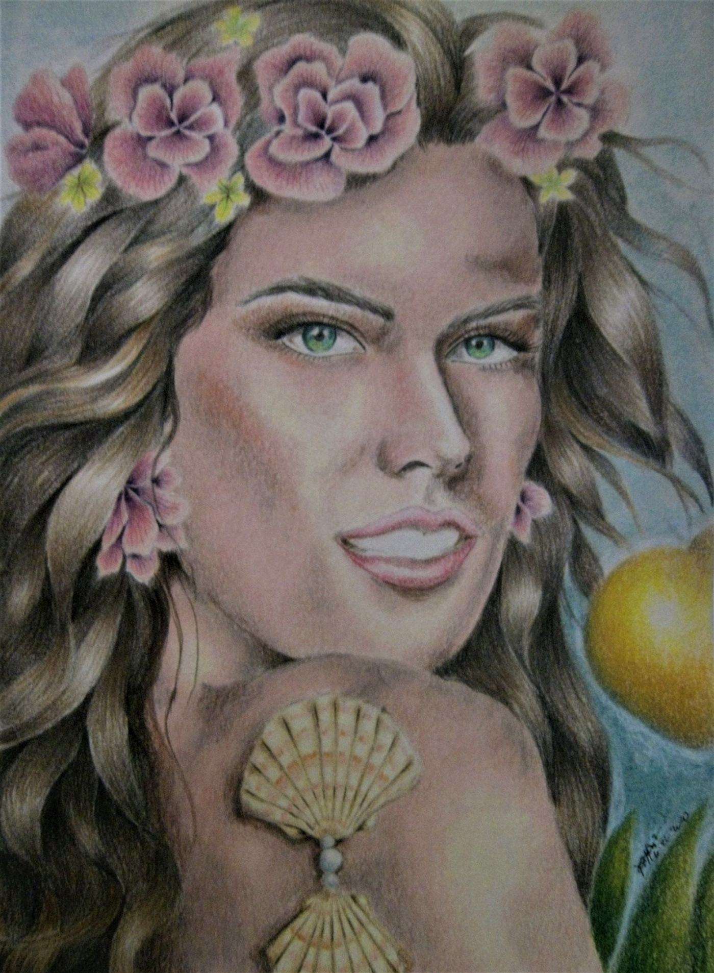colored pencils Flowers goddess portrait