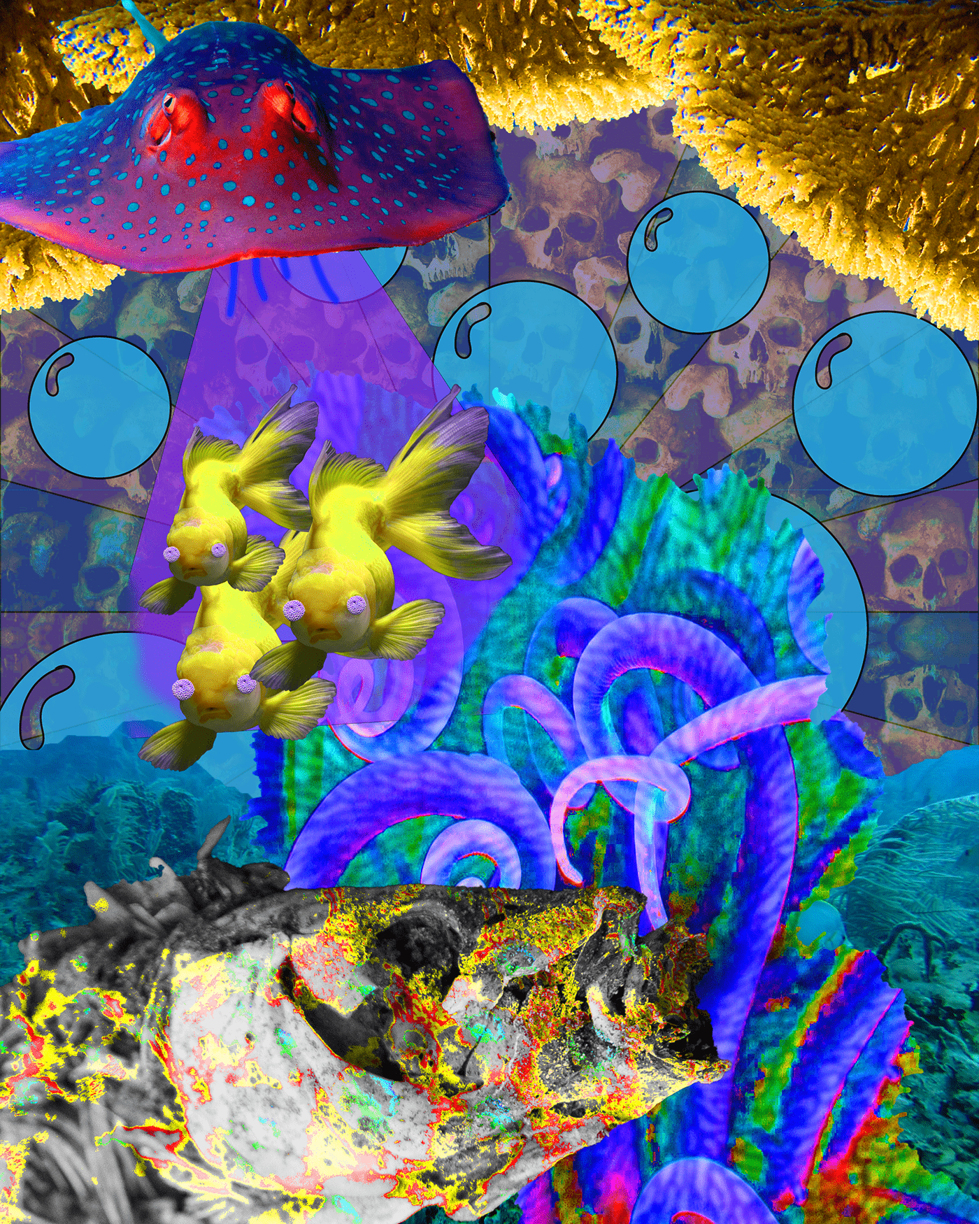 artwork collage dead Digital Art  fish Nature Ocean sea skull water
