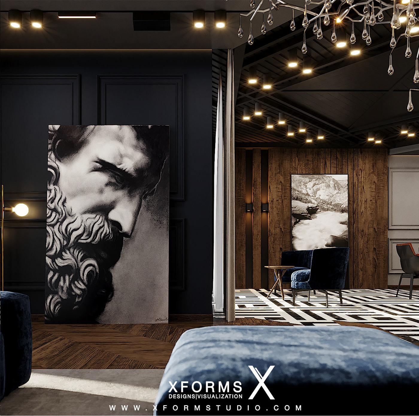 modern Villa luxury design Interior 3D Marble residential