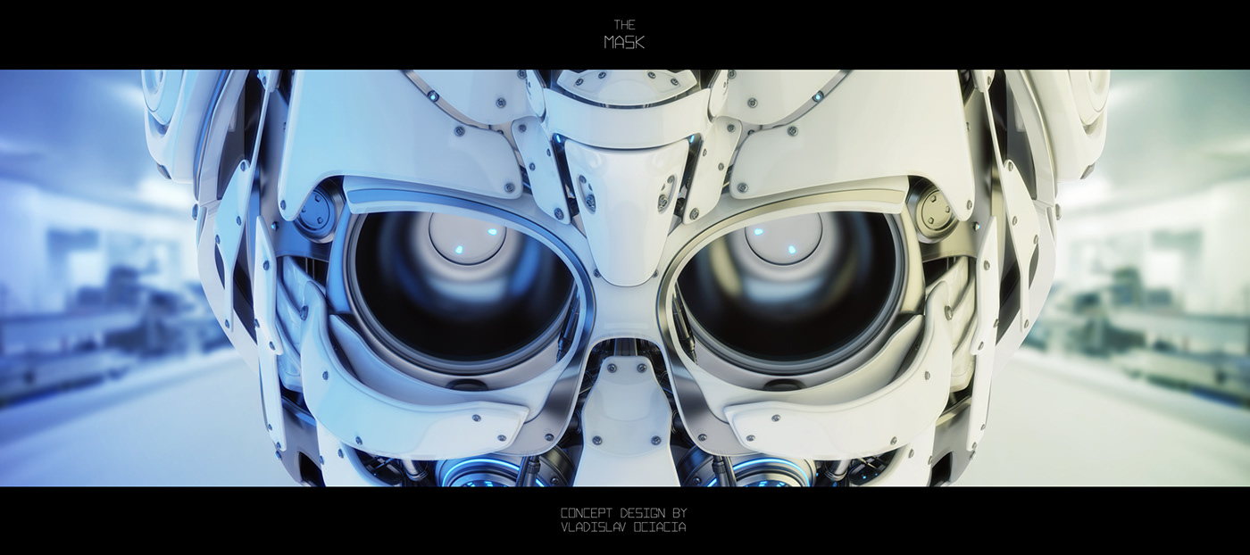 robot robotic mask head face eyes eyeballs sci-fi futuristic Technology