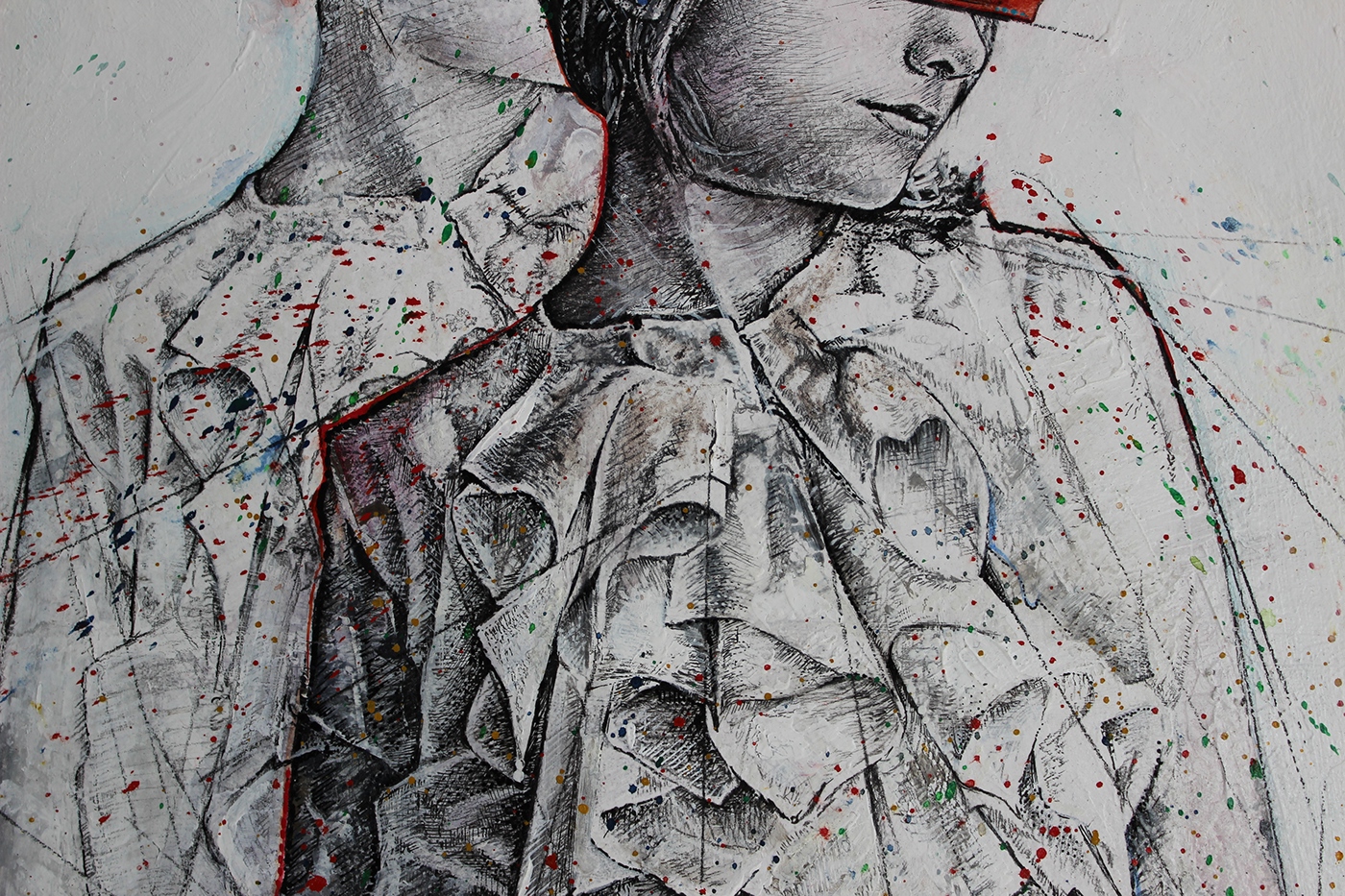 crown red girl graphite splashes mixed media