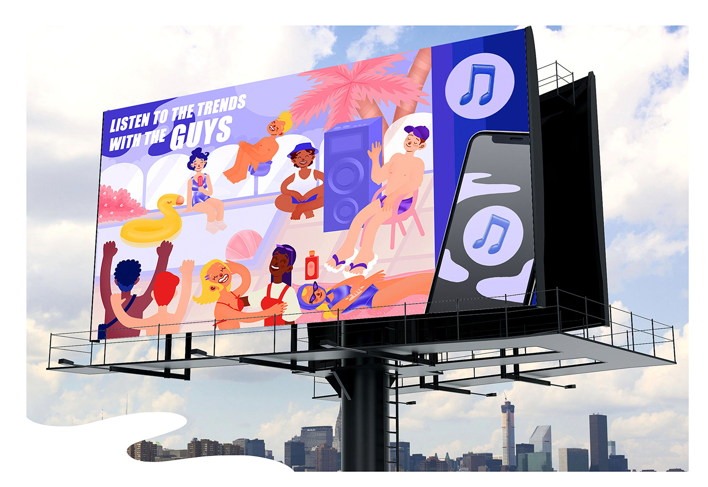 ilustration photoshop music app Advertising  banner colors announcement design Character