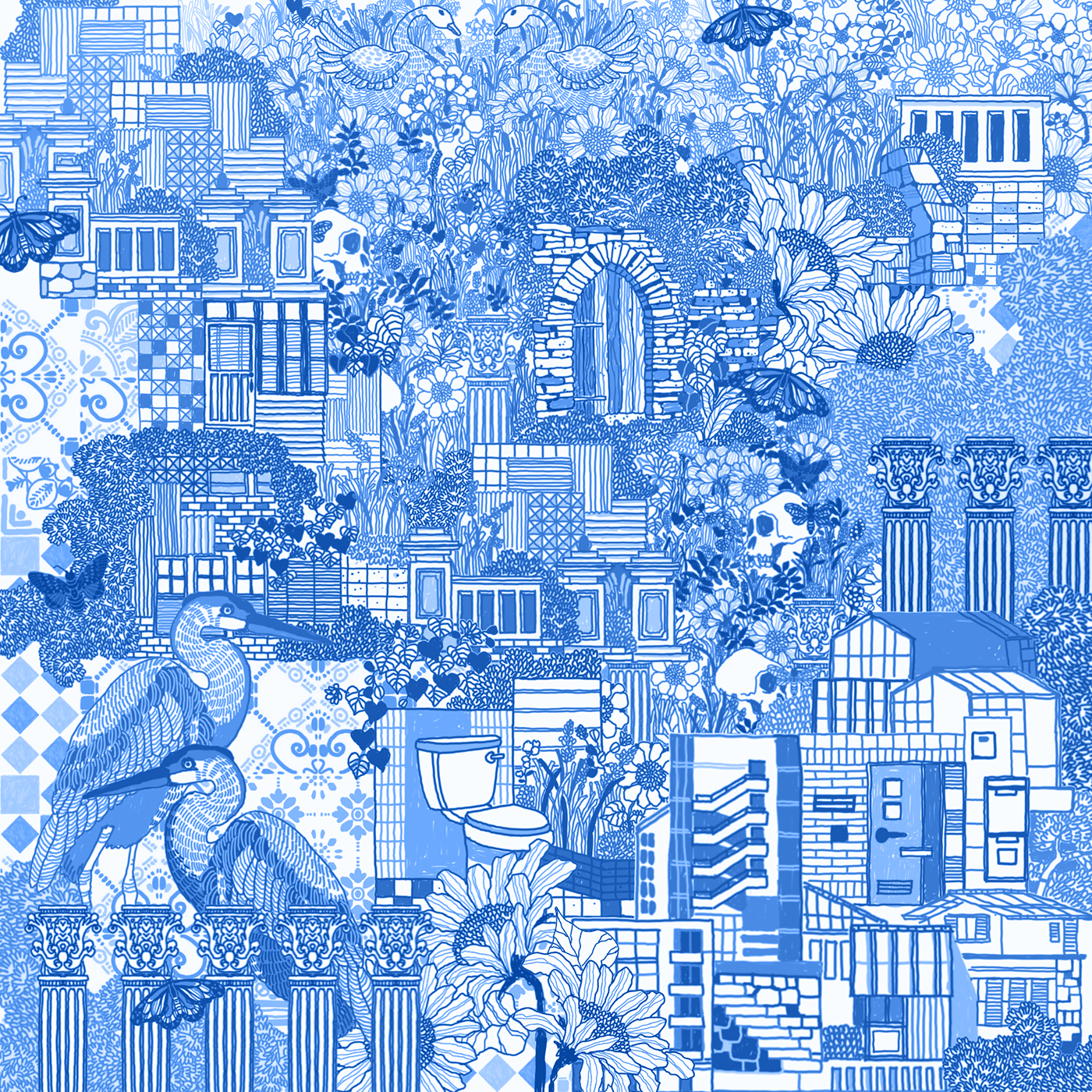 collage tiles azulejos monochrome
