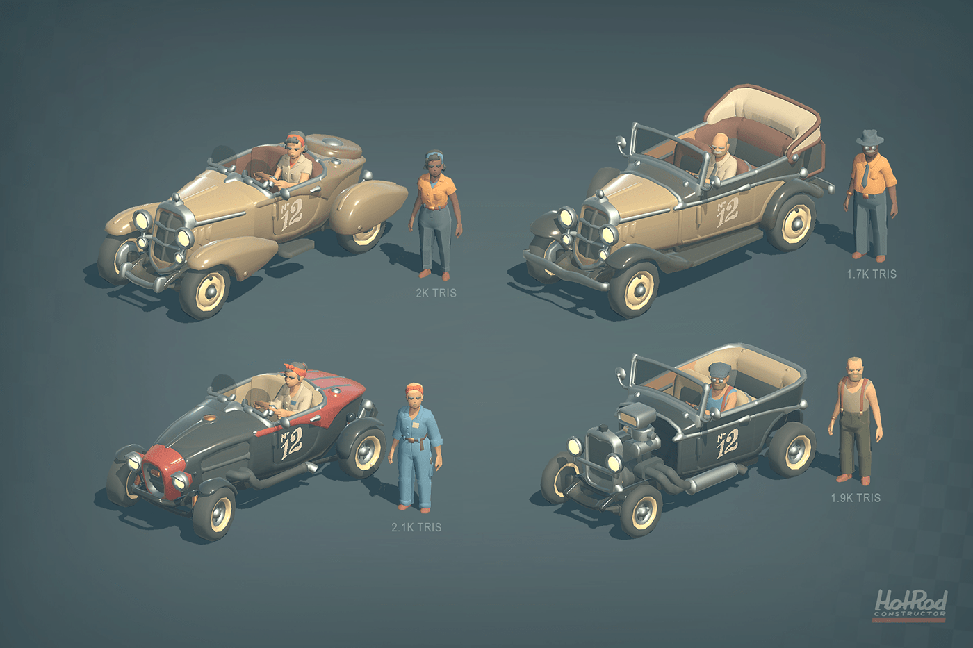 3D automotive   car cartoon game hot rod lowpoly modelling old vintage