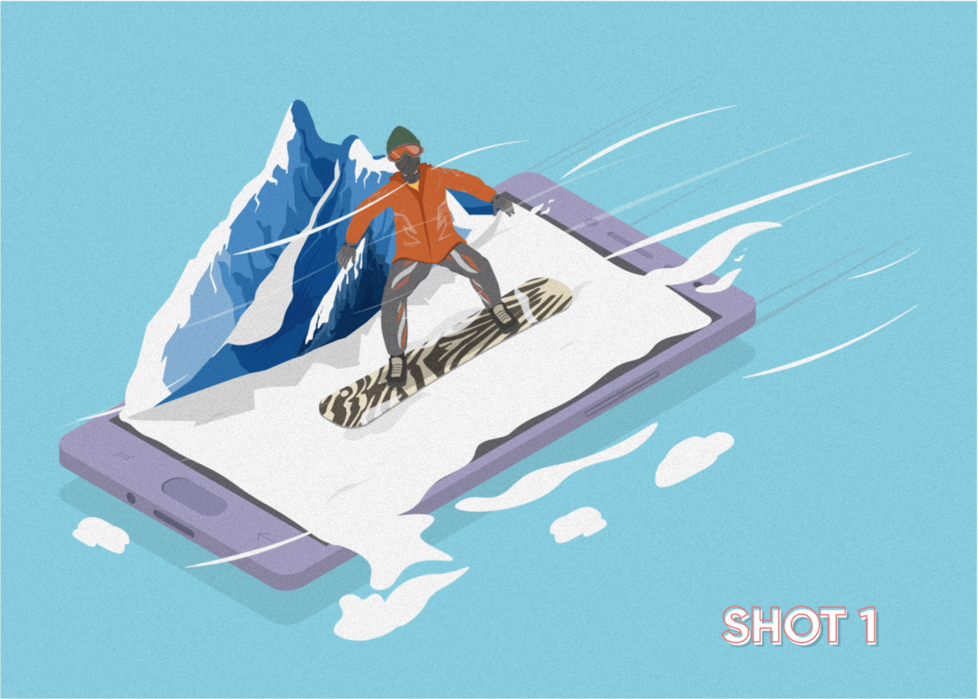 girls Illustrator mountain Nature shot smartphone snowboard Travel vector