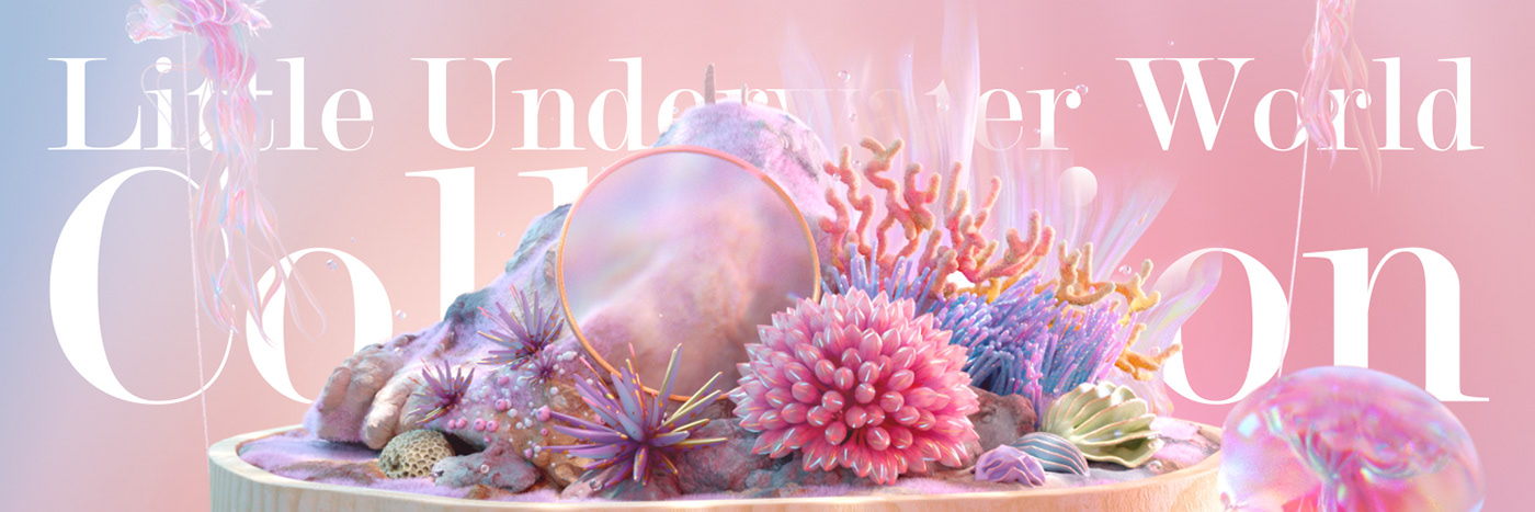 Beautiful c4d calm coral dream jellyfish pastel surreal underwater